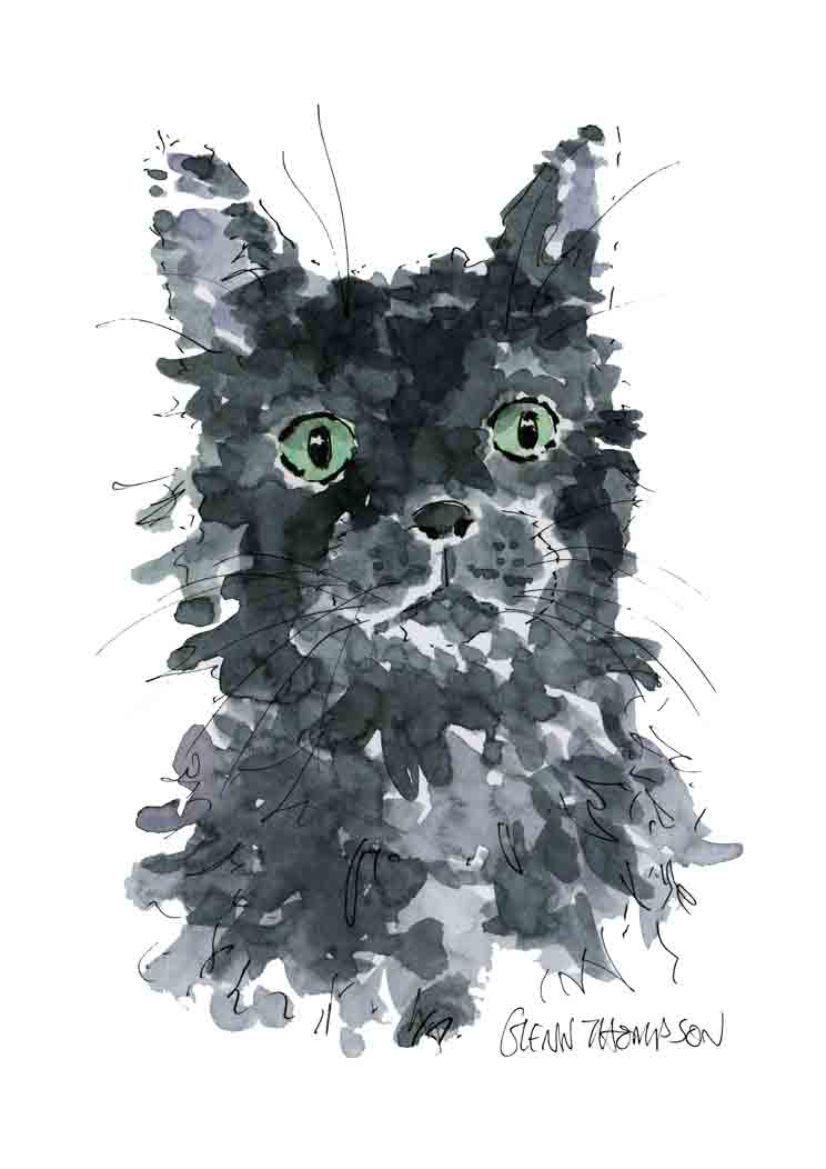 Black cat with green eyes a Glenn Thompson print