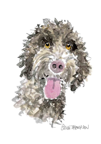 A brown cockapoo a Glenn Thompson print