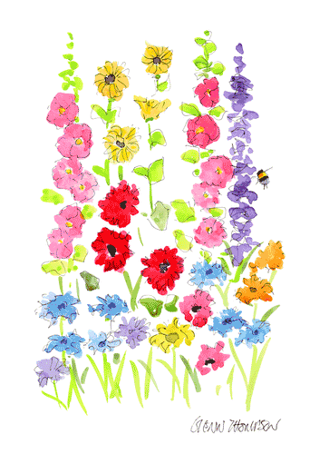 Wild flowers and bees watercolour by Belfast Artist Glenn Thompson