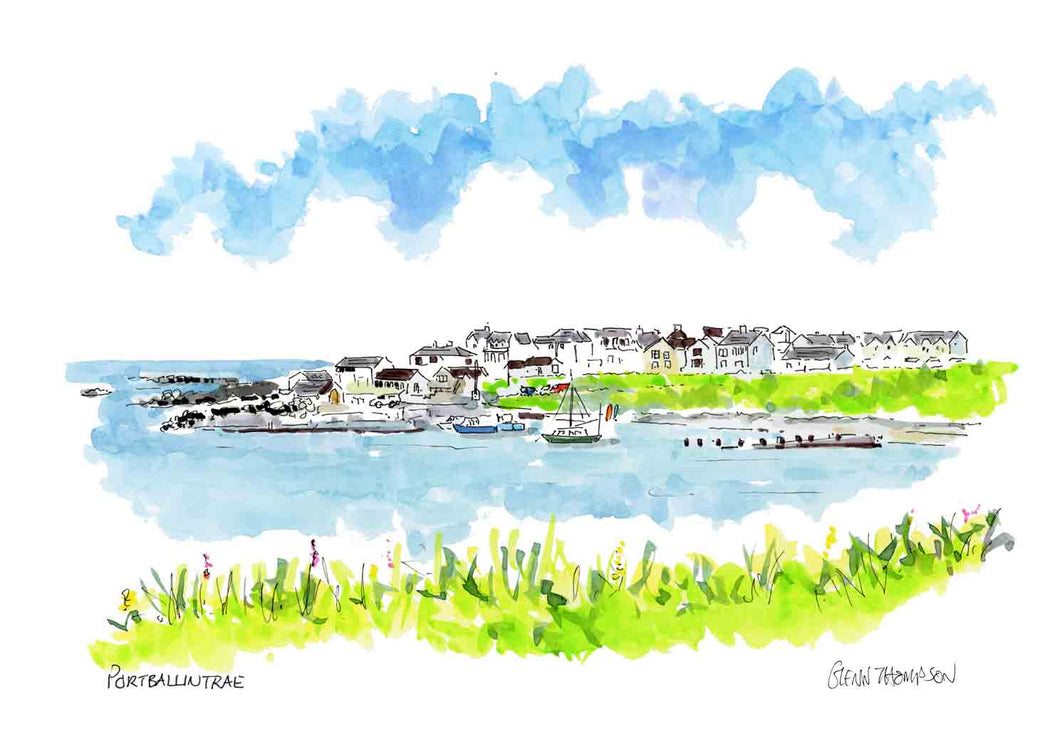 Artistic illustration of a coastal town - Portballintrae a Glenn Thompson Print