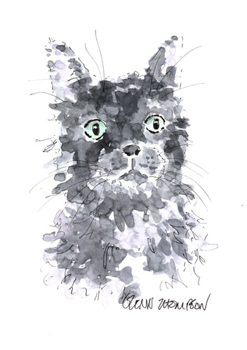 Black cat with green eyes a Glenn Thompson print